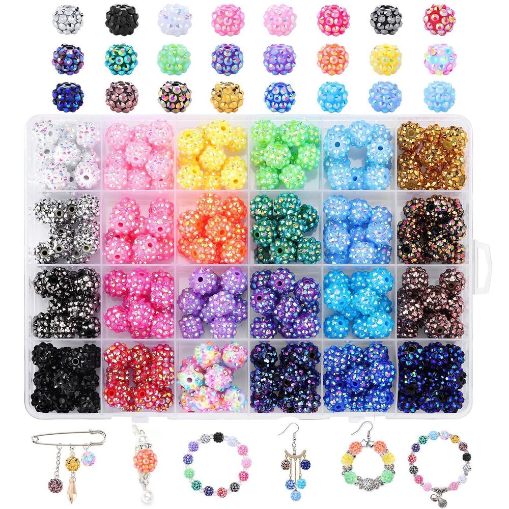 9129 240pcs 10mm Rhinestone Beads for Jewelry Making, Resin Sparkle Clay